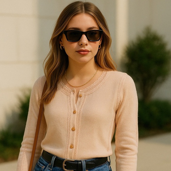 BCBG MAXAZRIA Glenna Silk Blend Lace Cardigan S Corozo - Picture 1 of 14